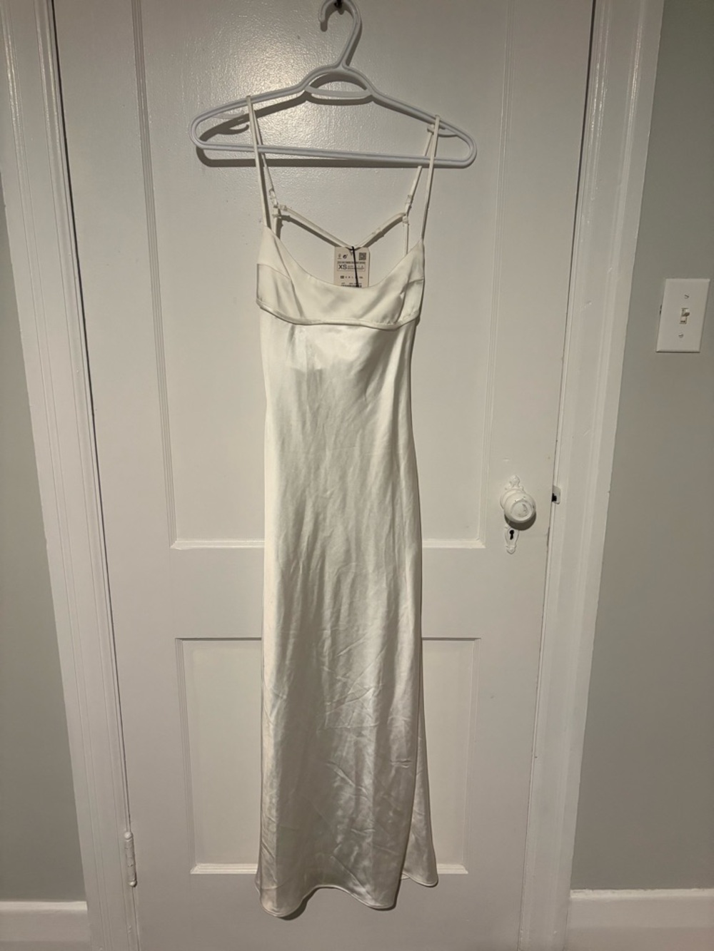 Zara Ivory Satin Slip Dress with Spaghetti Straps